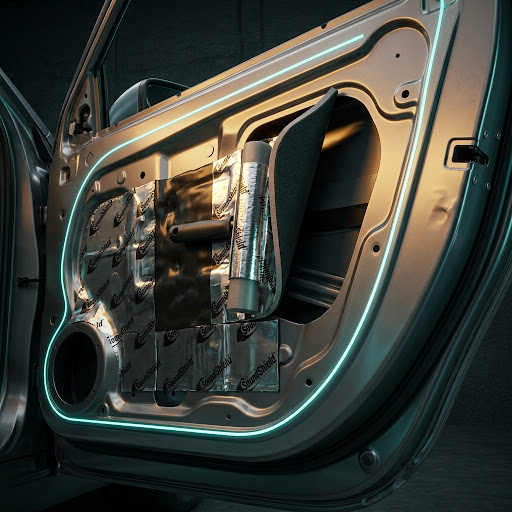 Sound-deadening material applied to a vehicle